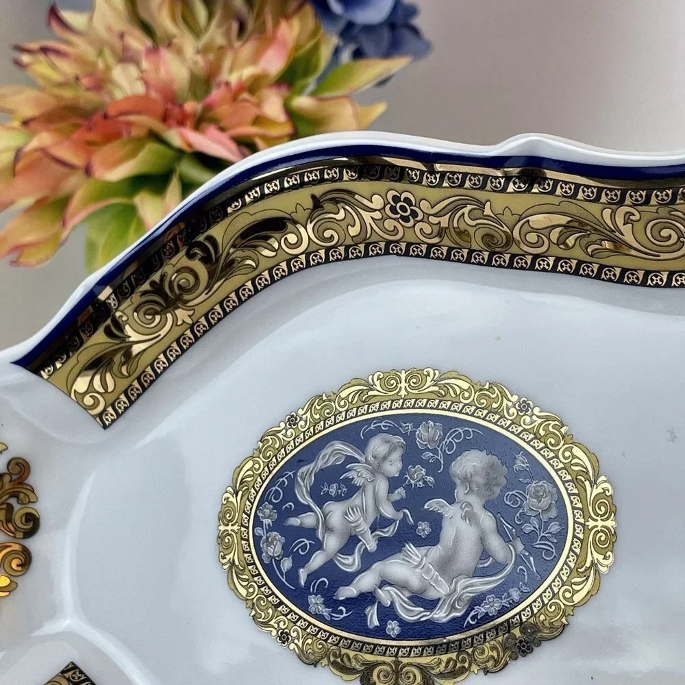 Limoges Porcelain Tea Service Plate Decorated in 22kt Gold and Deep Cobalt | Bea